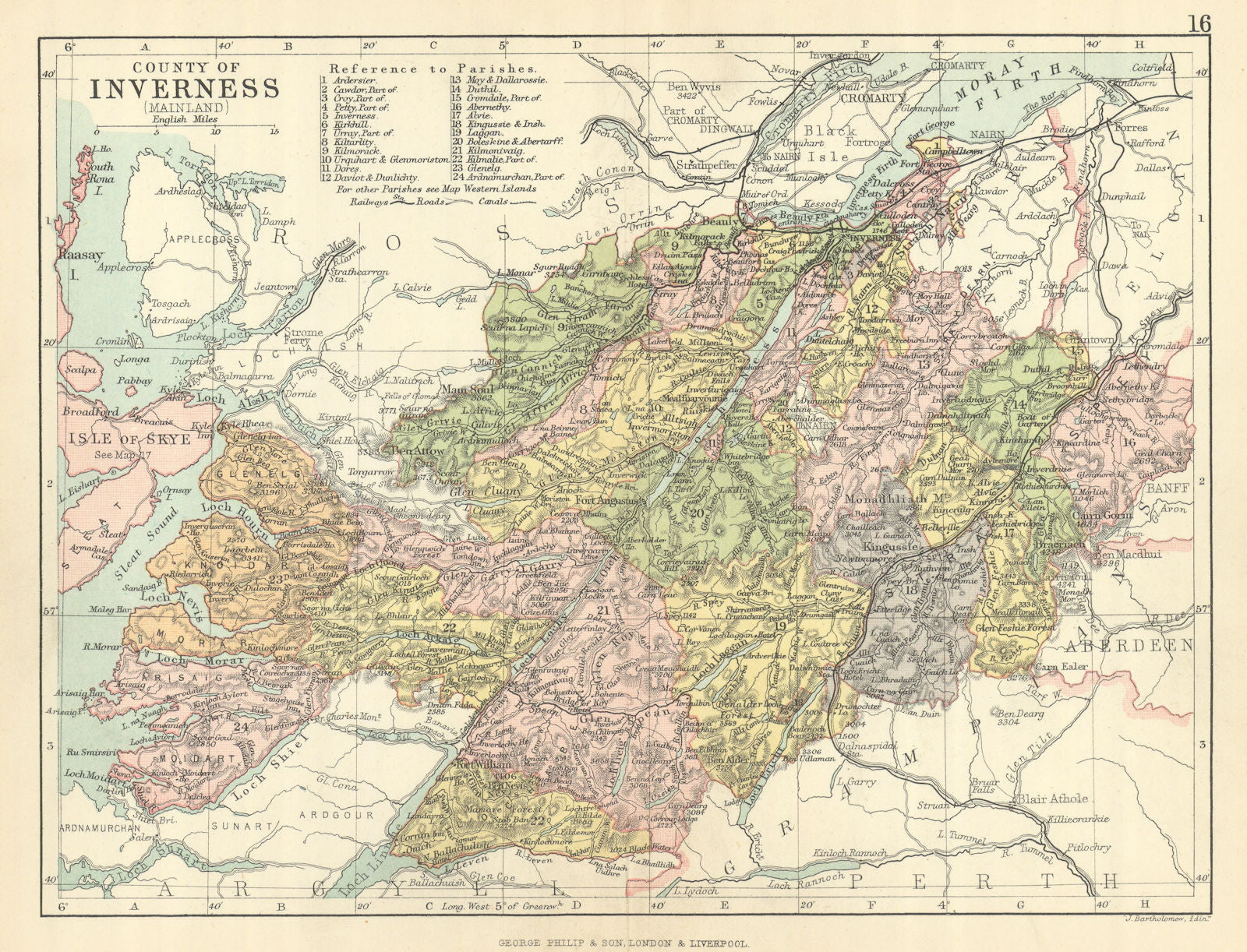 'County of Inverness (Mainland)' Inverness-shire. Parishes. BARTHOLOMEW 1886 map